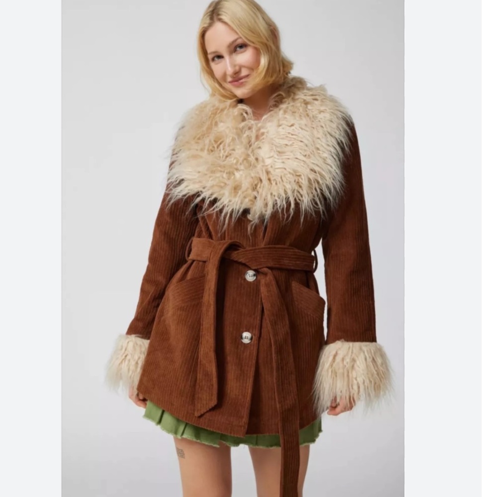 UO Tasha Faux Fur corduroy Penny Lane coat